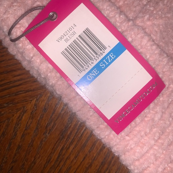 Vince Camuto Blush Pink Chenille Herringbone Knit Pom-Pom Beanie Toboggan Hat - Picture 3 of 6